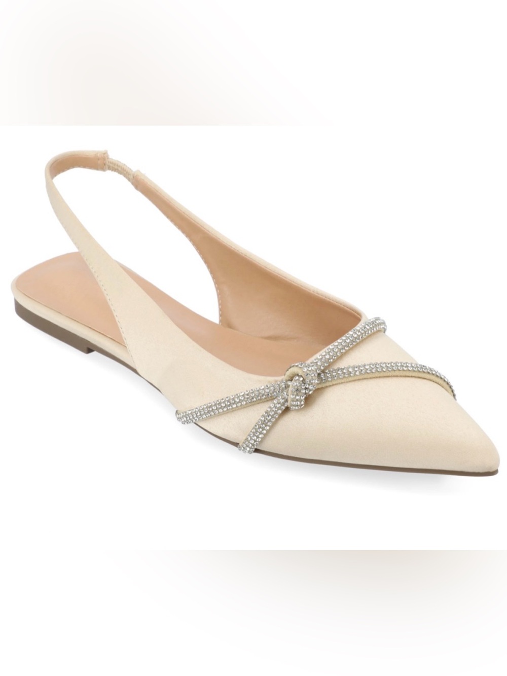 NIB Journee Collection Rebbel Rhinestone/ SatinSlingback Flats Champagne  Size 7